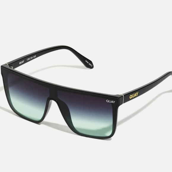 Quay Australia Nightfall 49MM Flat Top Shield Sunglasses- Black/Fade Mint - Picture 1 of 13